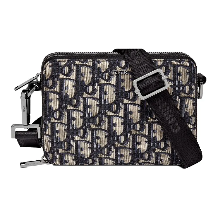 Dior Pouch with Shoulder Strap Oblique Jacquard Beige/Black 2OBBC119YSE_H05E