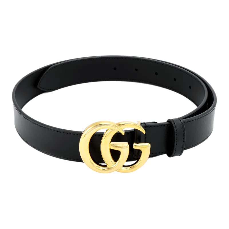 Gucci GG Marmont Leather Belt with Shiny Buckle 1 Width Black
